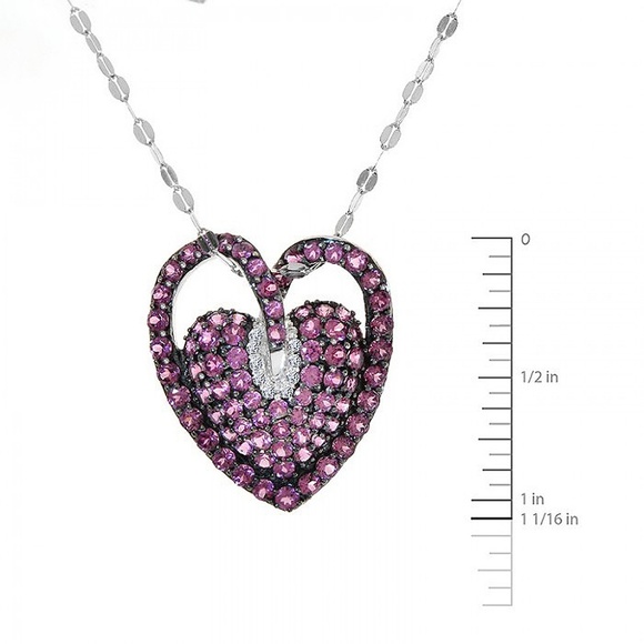 1.50 Ct Ruby & Diamonds Necklace 14K White Gold - Picture 4 of 5